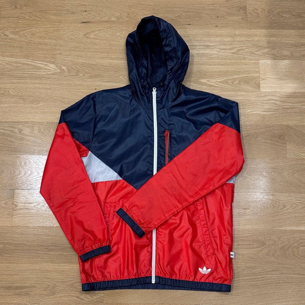Adidas Tri-Color Windbreaker in Red, Black, and Gray
